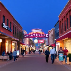 Vibrant streetscape in Huntsville with new shops and customers