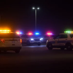 Police investigation scene in a parking lot at night