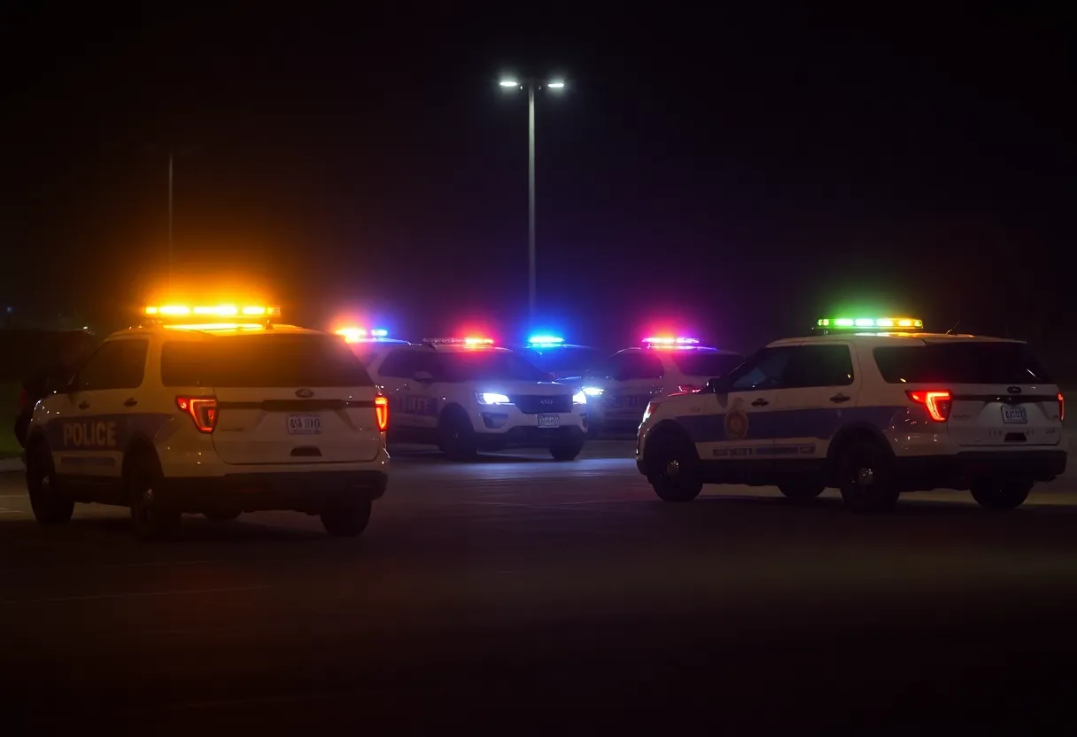 Police investigation scene in a parking lot at night