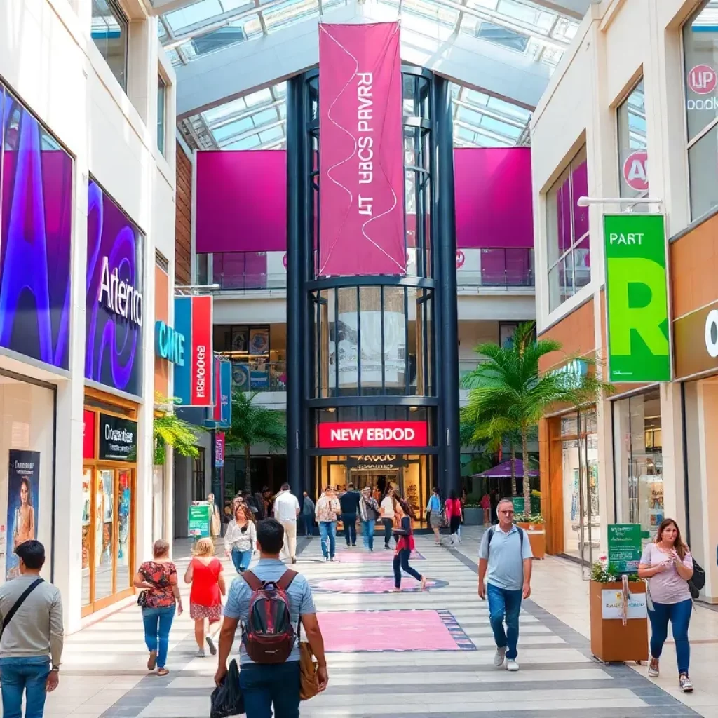 Bridge Street Town Centre featuring new retail stores and shoppers.
