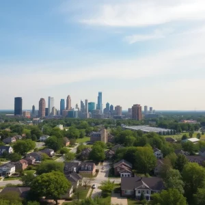 Skyline view of Huntsville, Alabama highlighting residential areas and urban development.