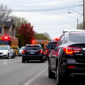 Traffic accident scene in Huntsville, showing emergency response vehicles.