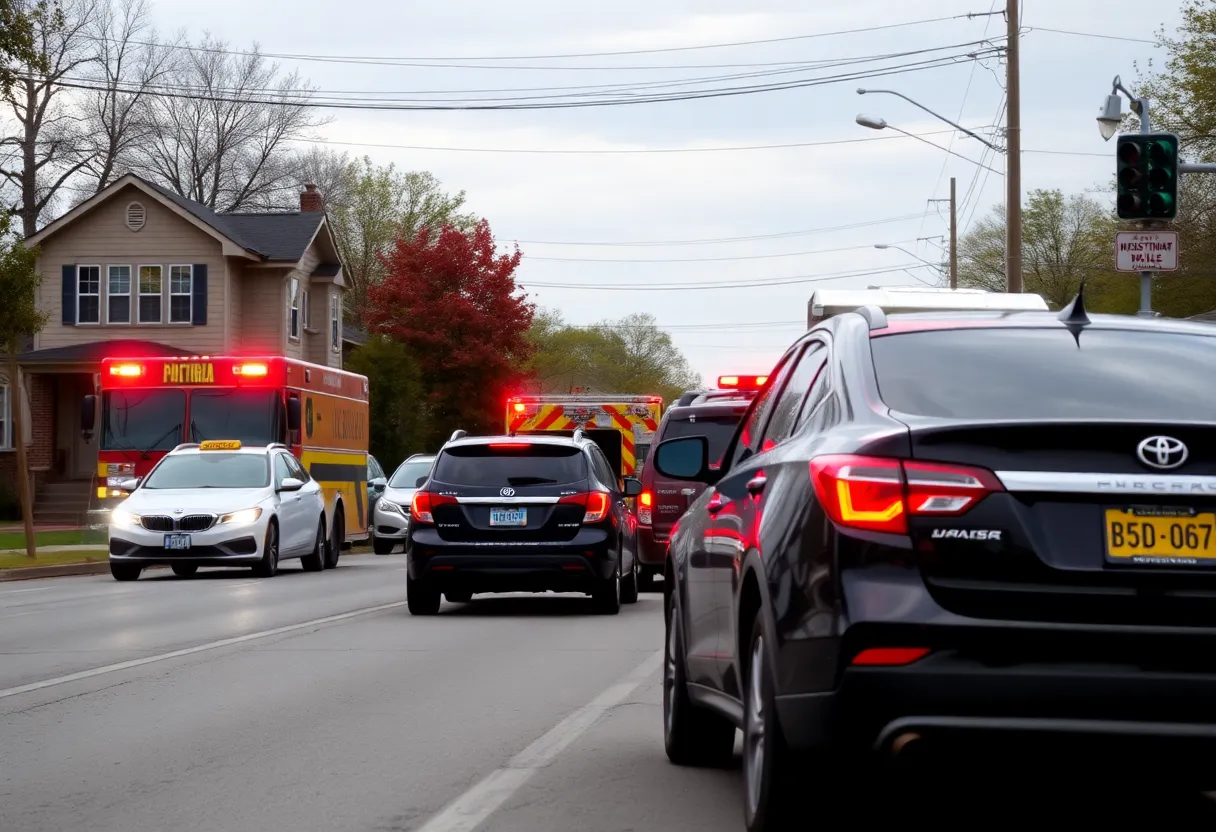 Traffic accident scene in Huntsville, showing emergency response vehicles.
