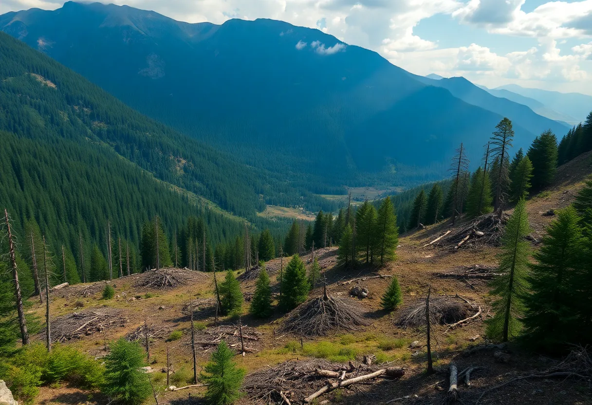 Disturbed land in a mountainous area affected by tree cutting violations in Huntsville.