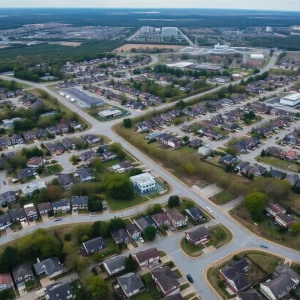 Aerial view of Huntsville demonstrating ongoing urban development