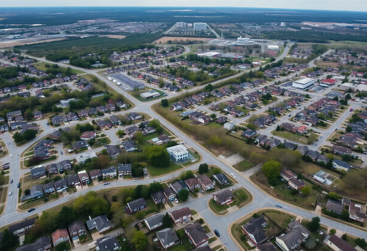 Aerial view of Huntsville demonstrating ongoing urban development