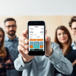Graphic representation of Huntsville Utilities new billing system on a smartphone
