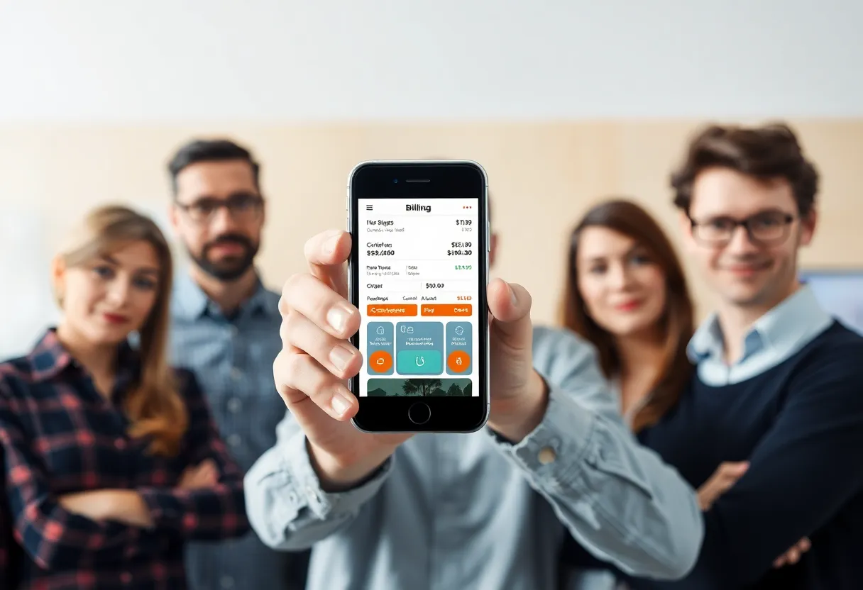 Graphic representation of Huntsville Utilities new billing system on a smartphone