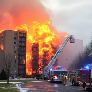 Firefighters responding to a fire at Aura Apartments in Huntsville.