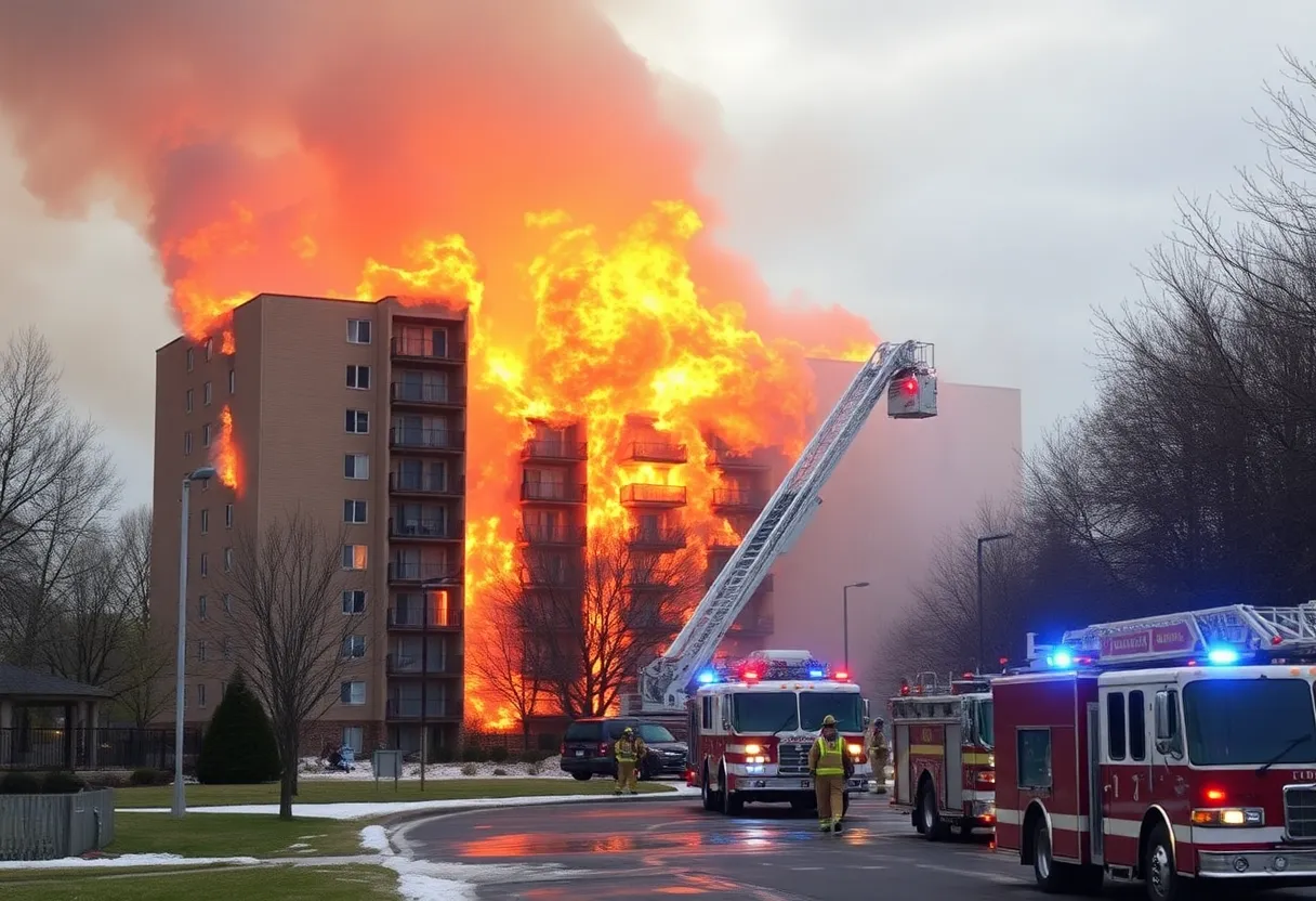 Firefighters responding to a fire at Aura Apartments in Huntsville.