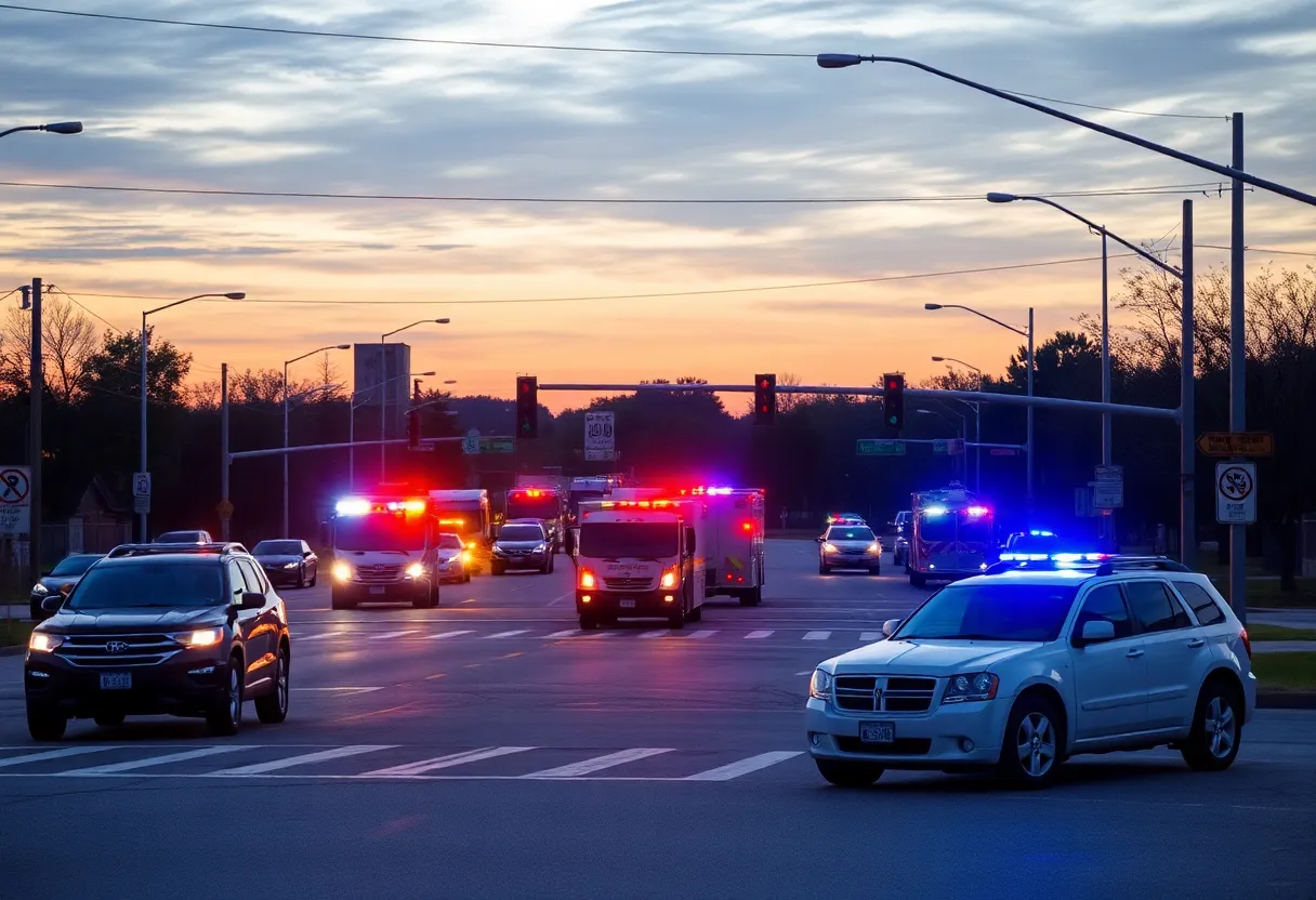 Emergency vehicles at a crash scene in Huntsville, Alabama