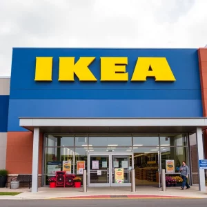 Exterior view of the upcoming IKEA store in Huntsville, Alabama.