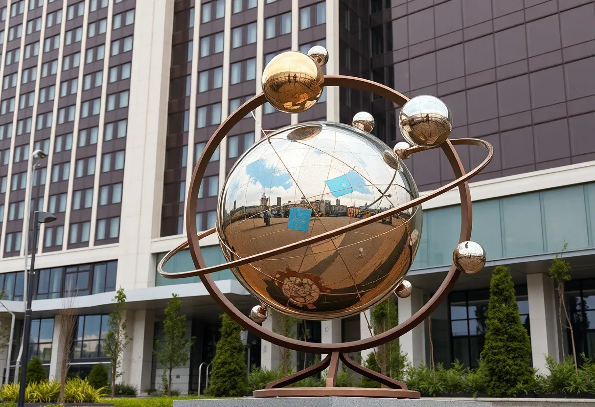 Moon Gate sculpture dedicated to Olin B. King in downtown Huntsville.