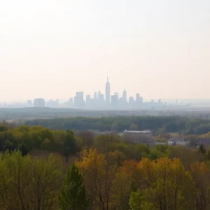 Hazy skyline of New York State due to air quality advisory
