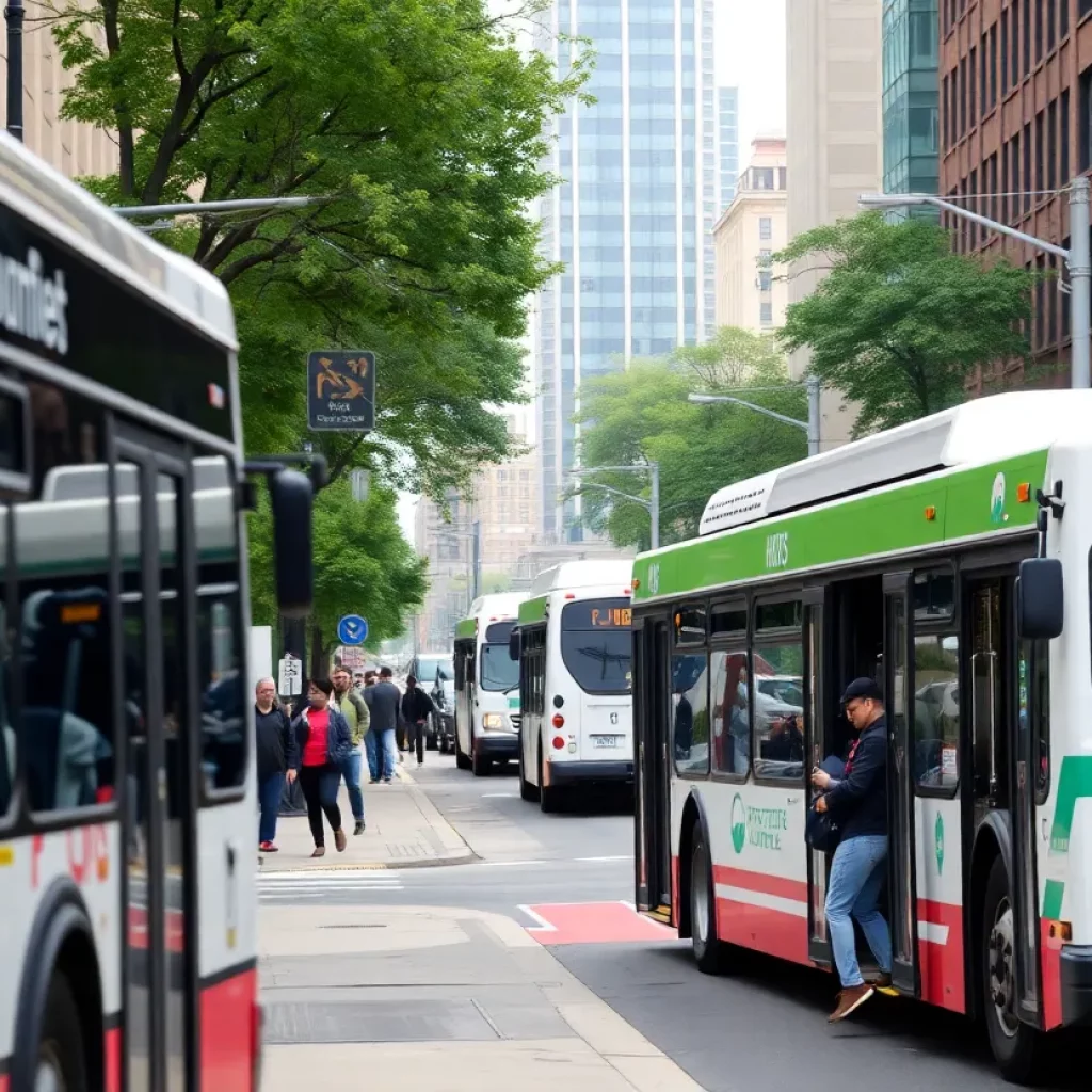 Students boarding a bus in Philadelphia after service restoration.
