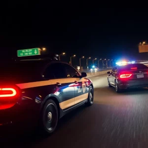 Police vehicle in pursuit of a suspect on a highway