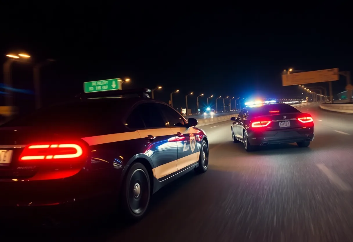 Police vehicle in pursuit of a suspect on a highway