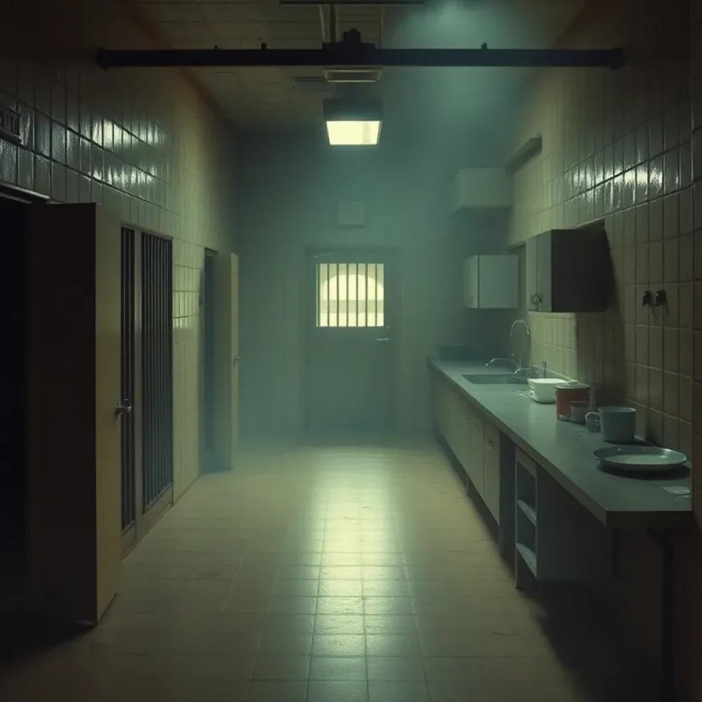 A prison kitchen with security gaps illustrated