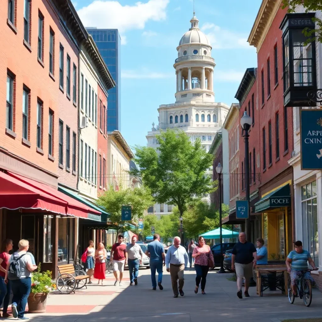 Street view of a mid-sized U.S. city with outdoor activities and community atmosphere