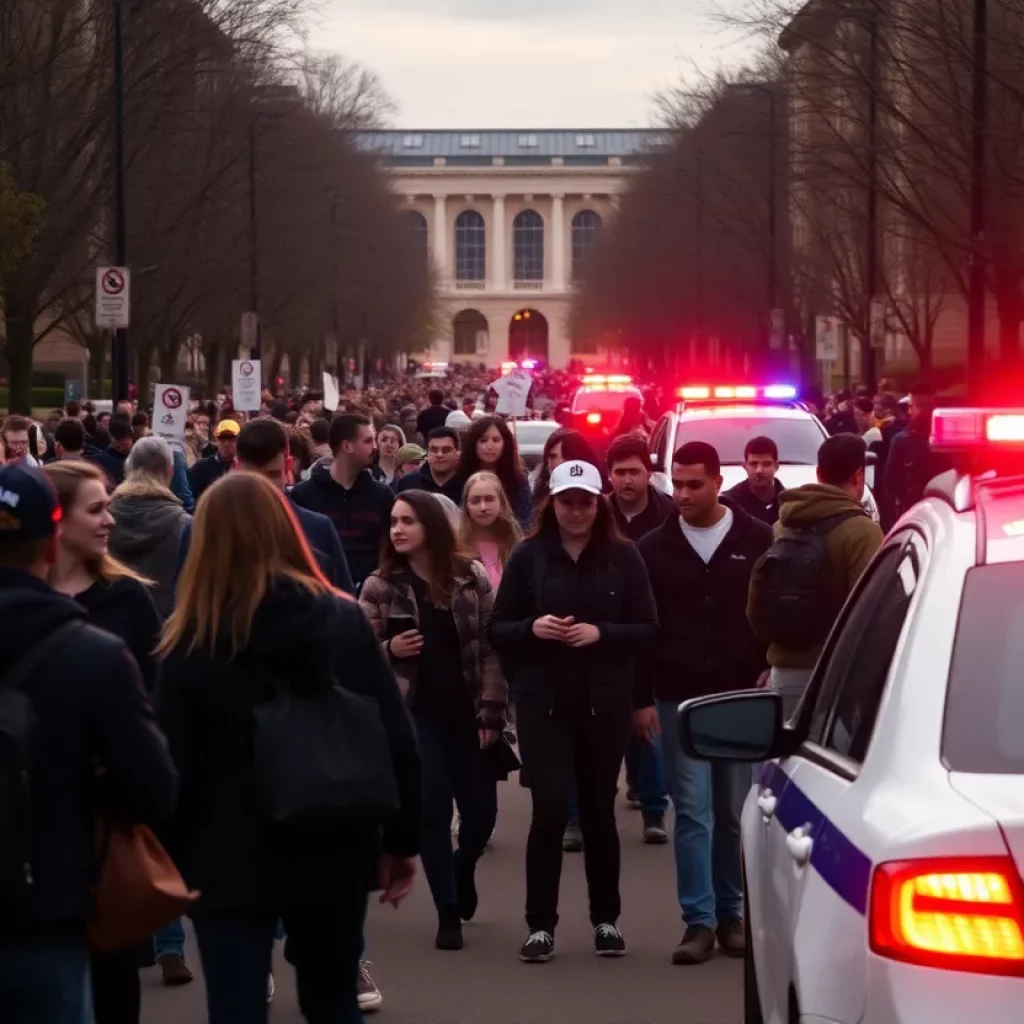 University campus during a swatting incident with police presence.