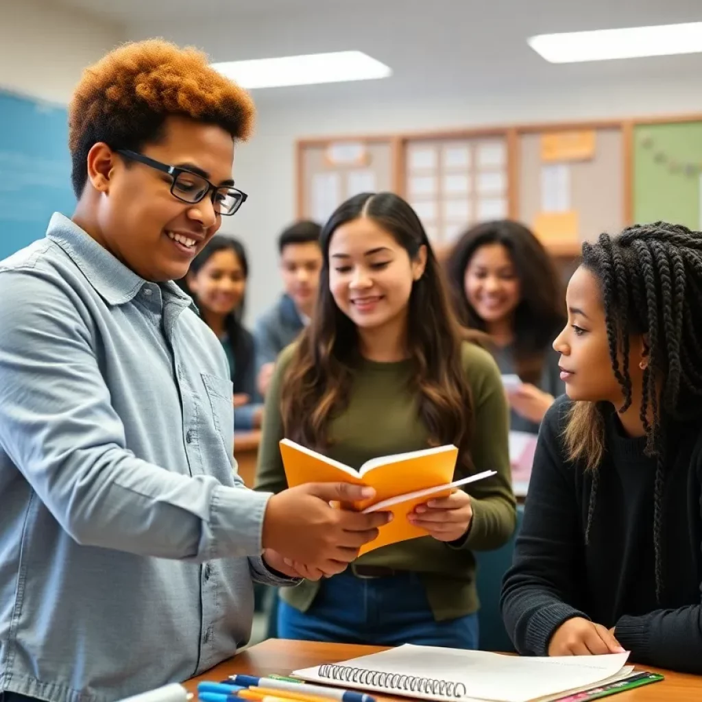 Students engaged in educational activities in a classroom for Teach in Bama program