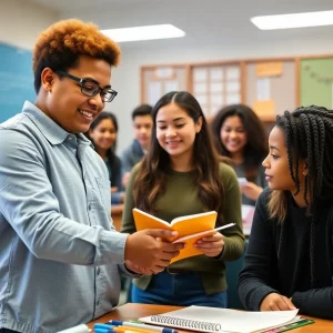 Students engaged in educational activities in a classroom for Teach in Bama program