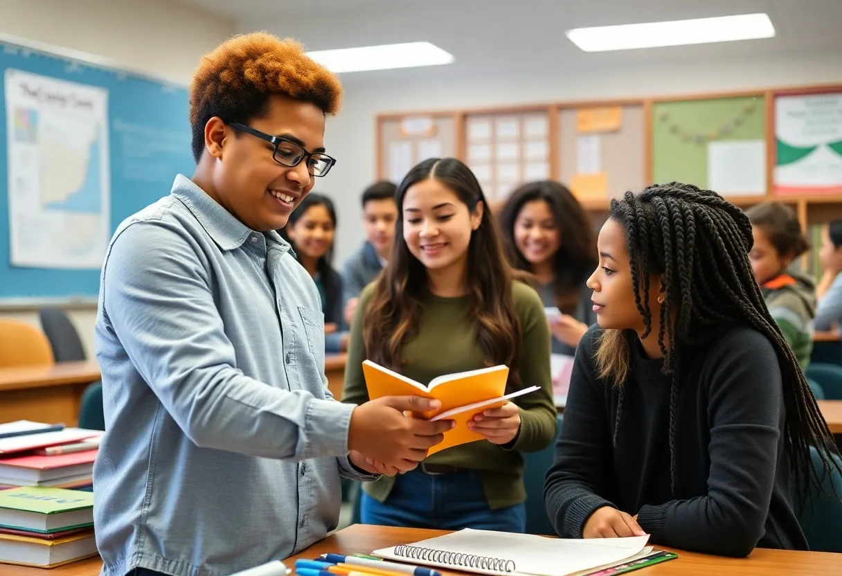Students engaged in educational activities in a classroom for Teach in Bama program