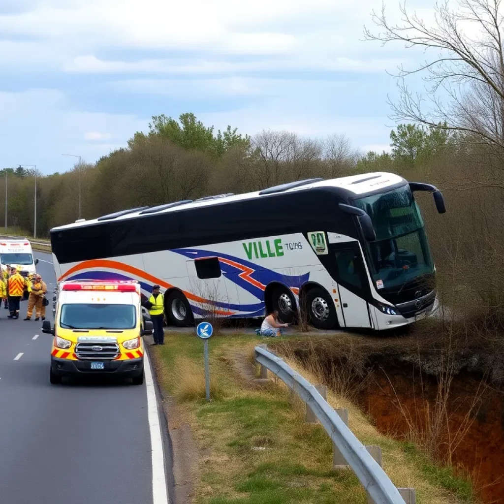Emergency responders at the site of a tour bus crash