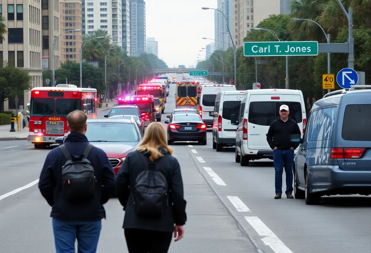 Traffic incident scene on Carl T. Jones Drive in Huntsville