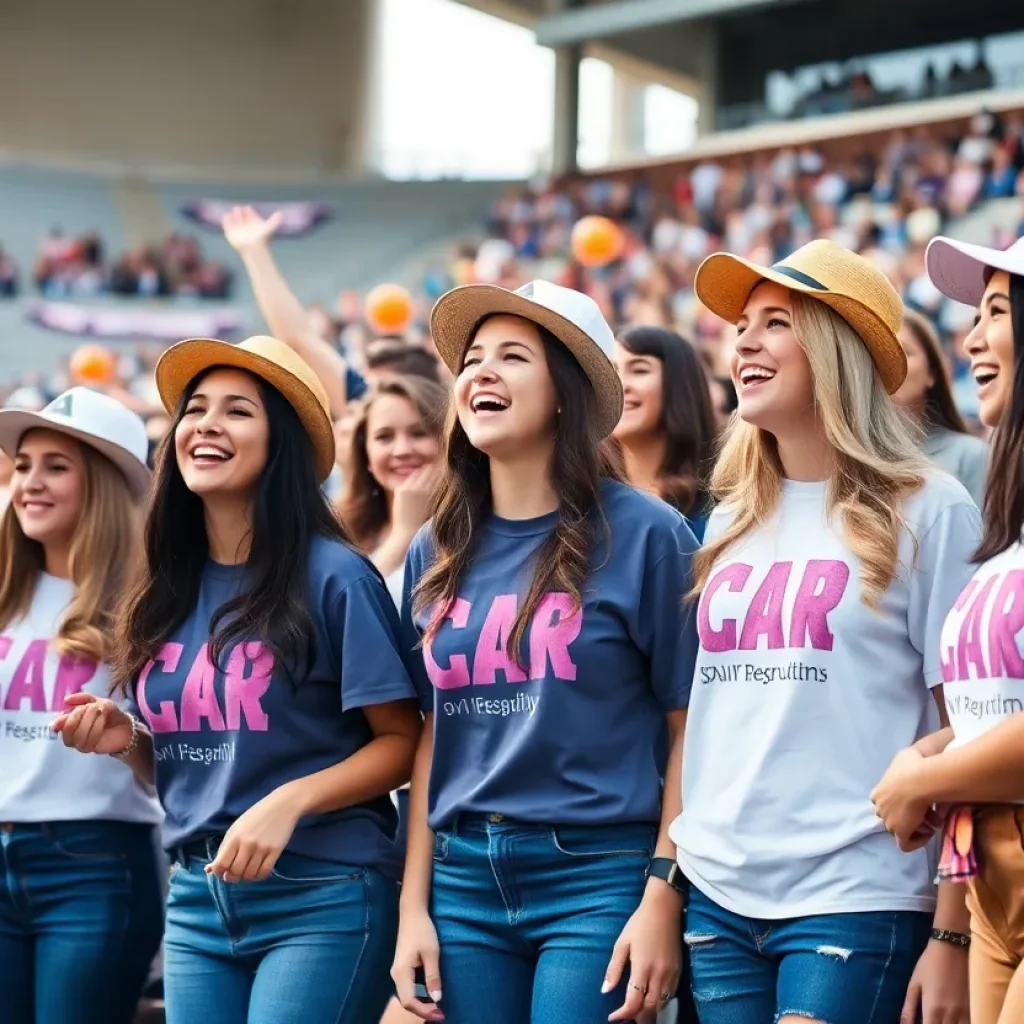 New sorority members celebrating at the University of Alabama Bid Day.