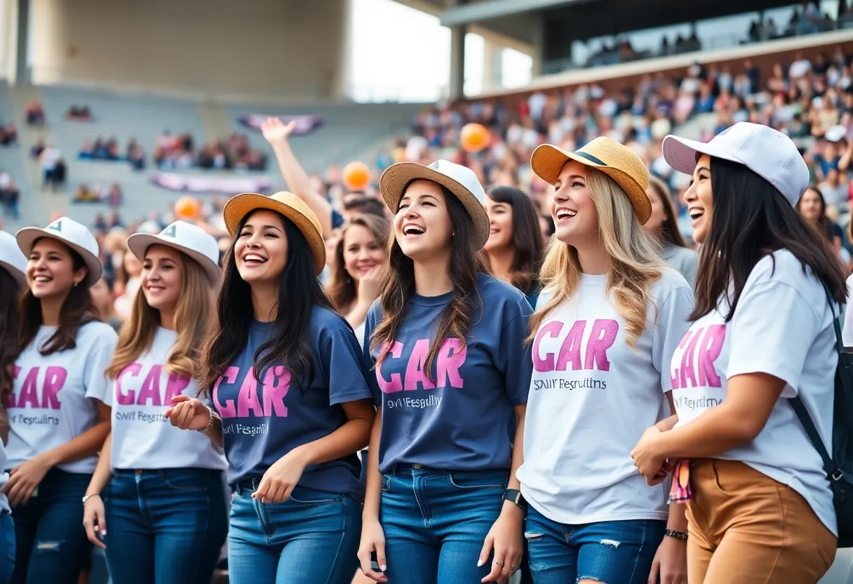 New sorority members celebrating at the University of Alabama Bid Day.