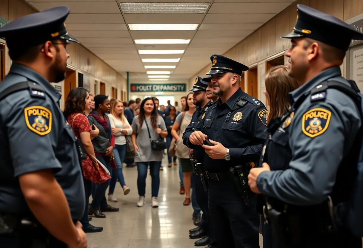 University police officers engaging with students