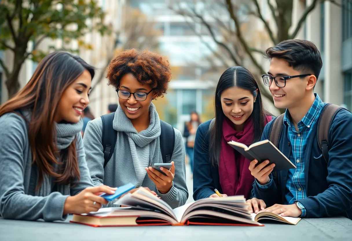 Students studying together on campus