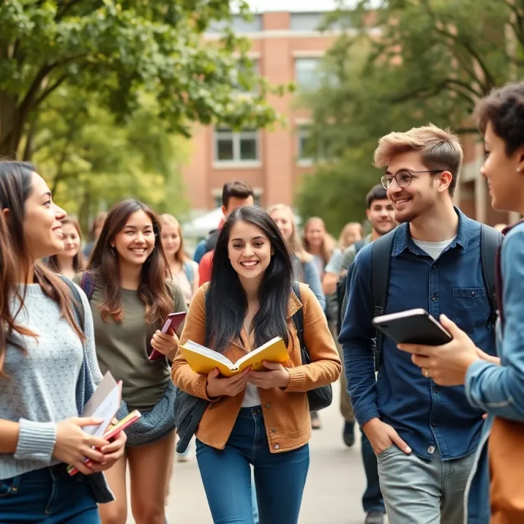 Diverse students enjoying university campus activities