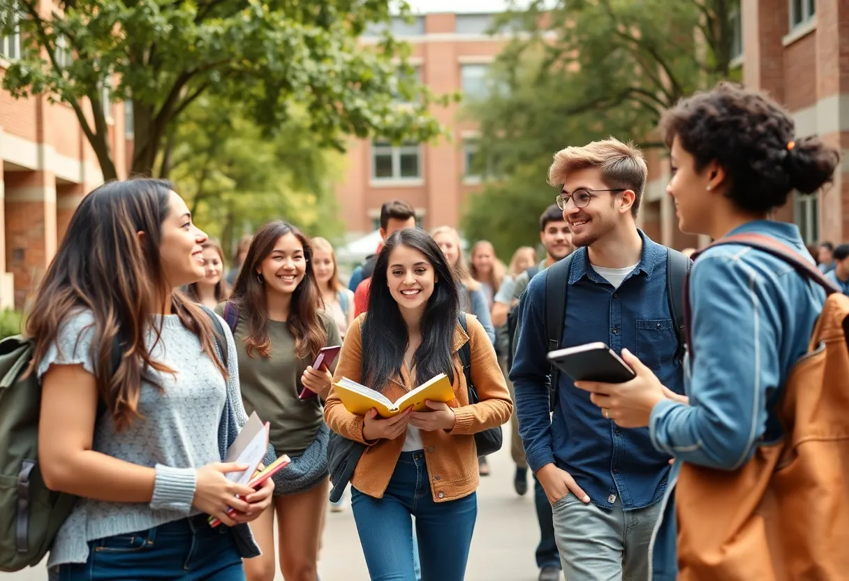Diverse students enjoying university campus activities