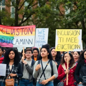 Students protesting for diversity and inclusion at a university