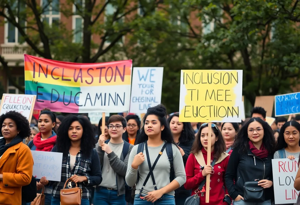 Students protesting for diversity and inclusion at a university