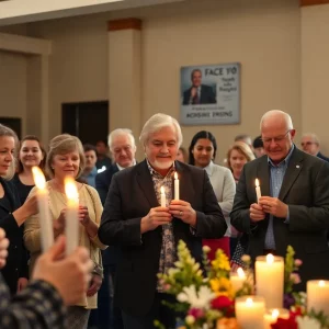 Community members gathering for the memorial of Charlie Kirk