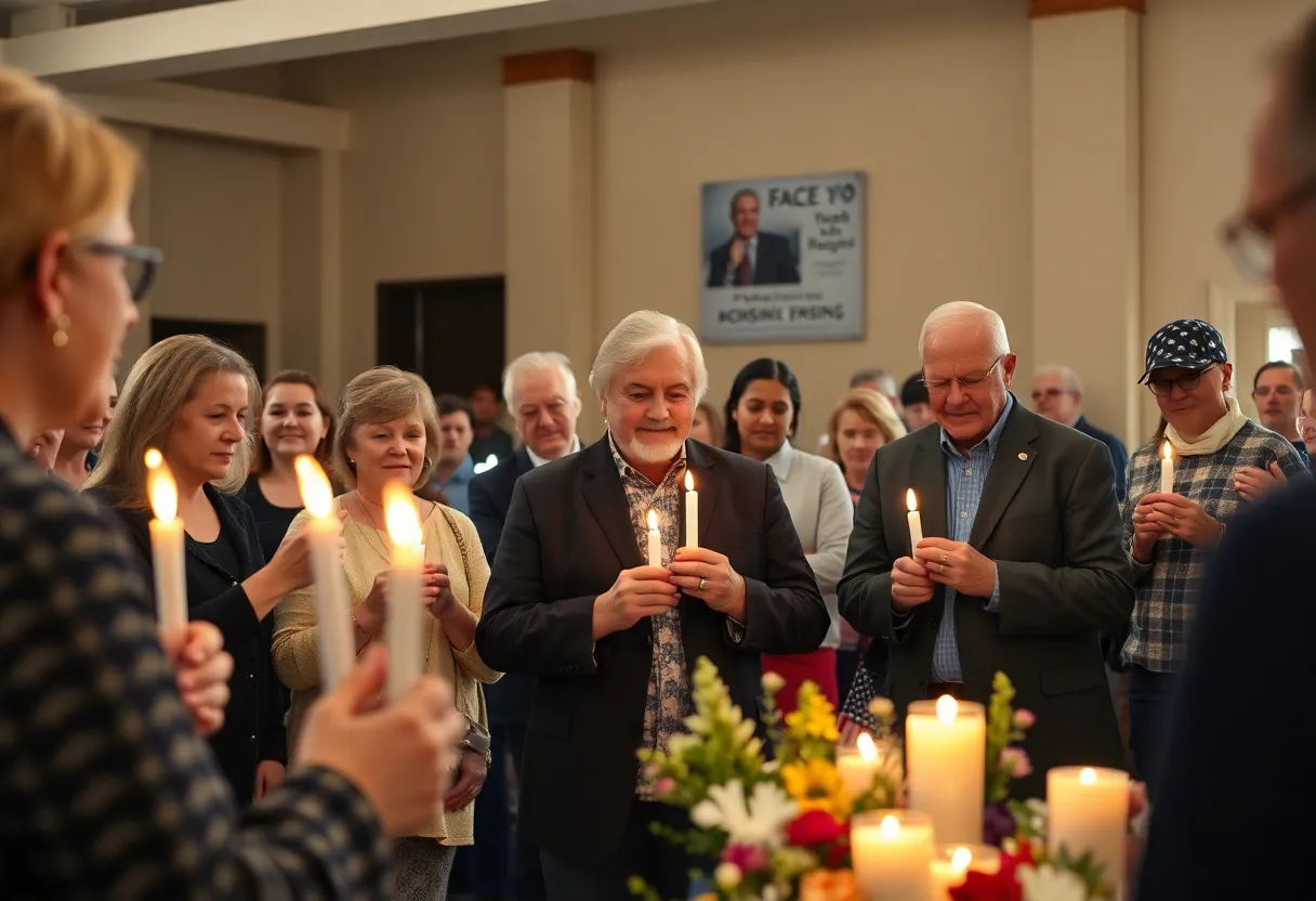 Community members gathering for the memorial of Charlie Kirk