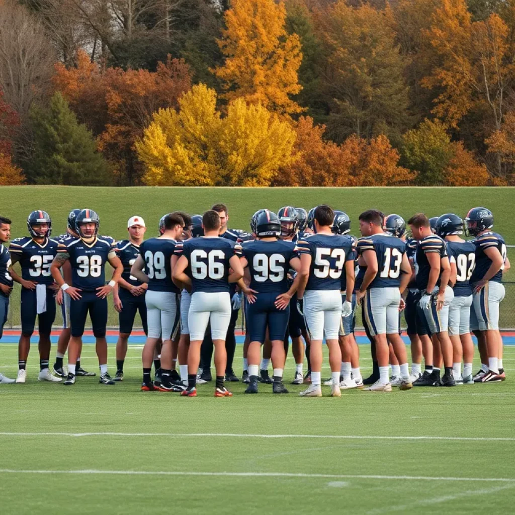 Columbia High School football team huddled on the field