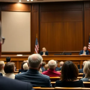 Courtroom scene depicting the seriousness of legal charges