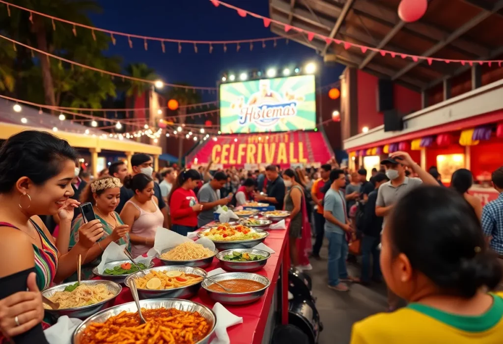 Attendees enjoying diverse Hispanic food and music at Cultura Festival.