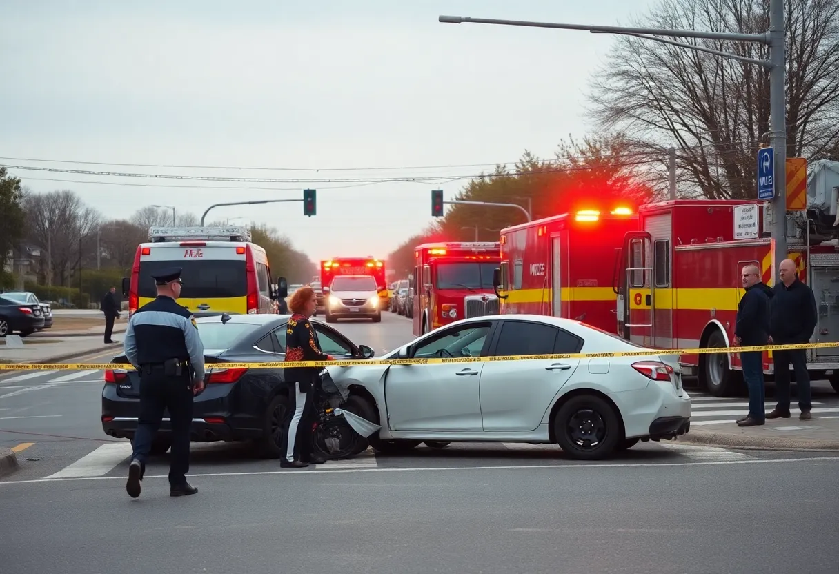 Emergency service vehicles at the scene of a car accident in Decatur, Alabama.
