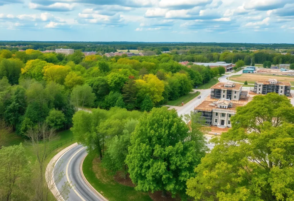 Development site in Huntsville showing both trees and construction areas