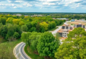 Development site in Huntsville showing both trees and construction areas