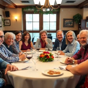 Colleagues celebrating a retirement luncheon in honor of a public servant.