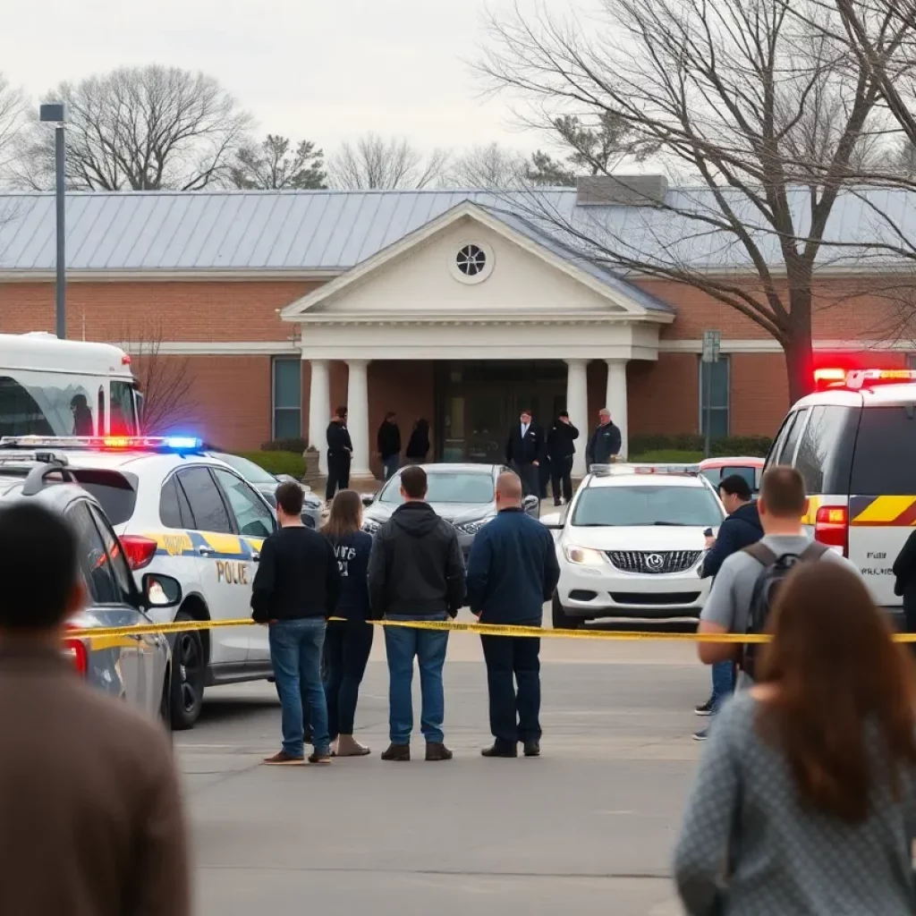 Police responders at Evergreen High School after a shooting incident