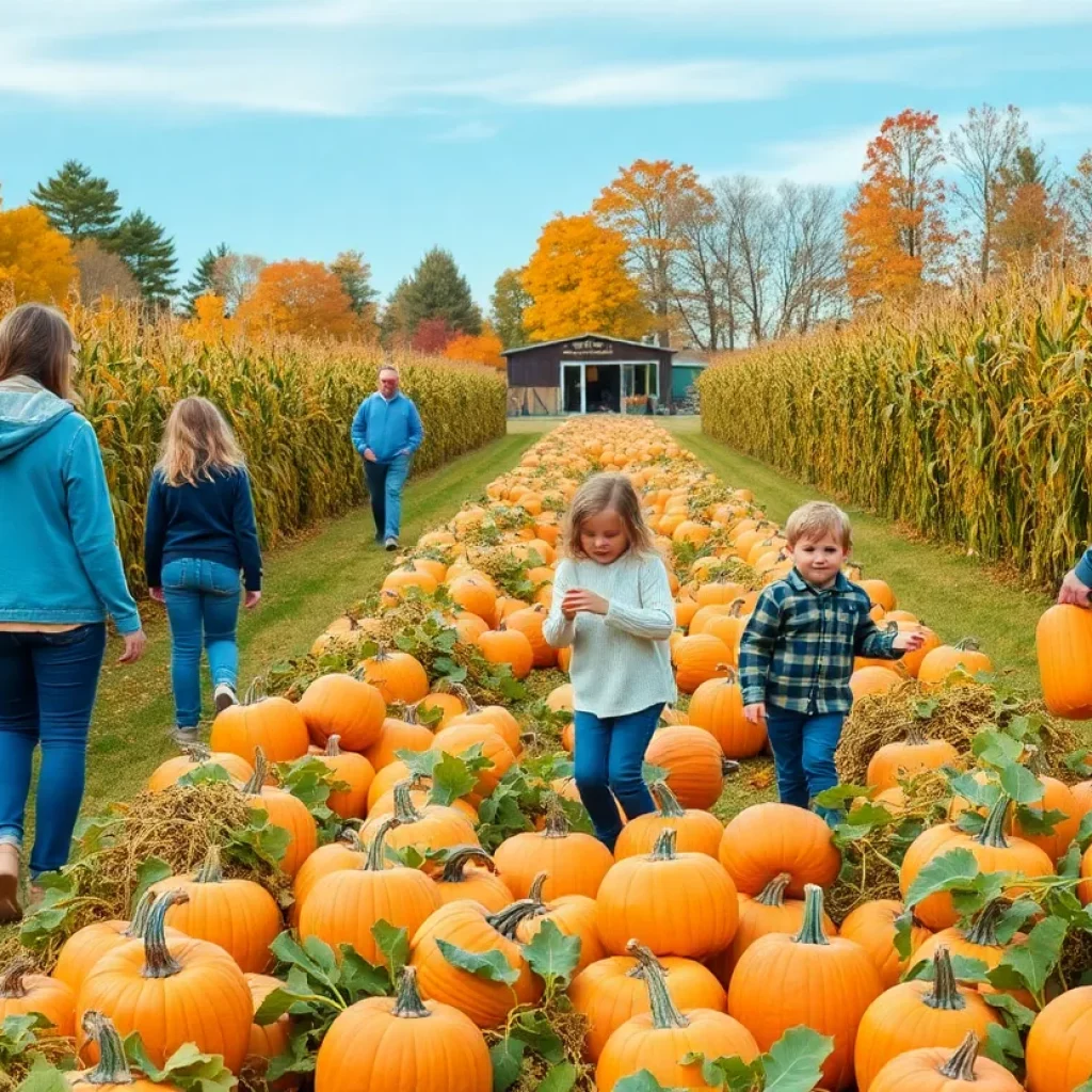 Families enjoying fall activities at a pumpkin farm in North Alabama