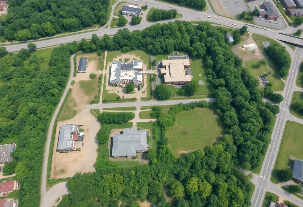 Aerial view of available properties for housing development in Fayetteville.