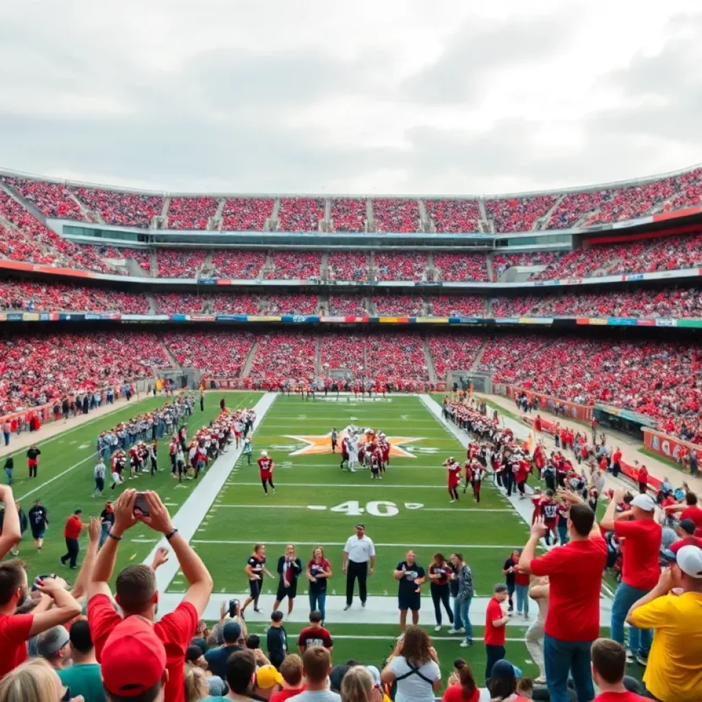Fans celebrating a football victory in a stadium